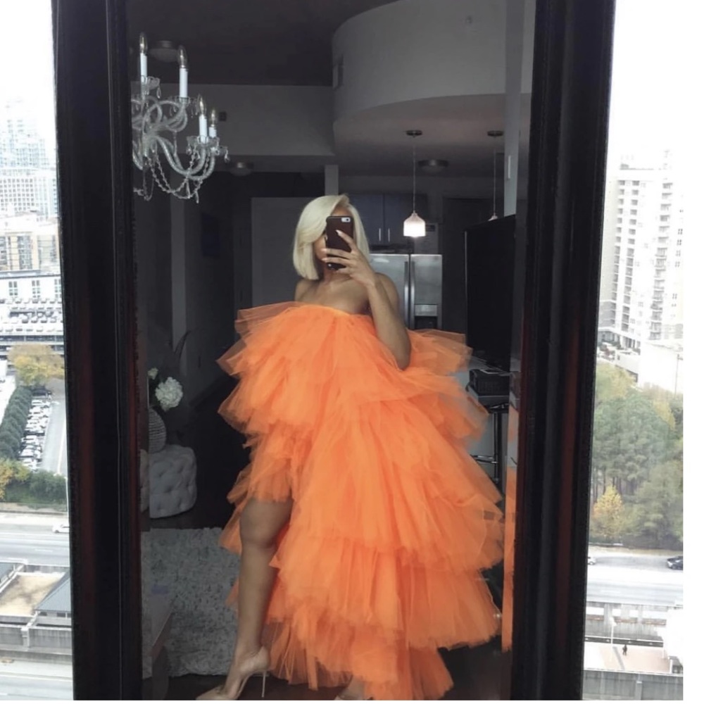 Shop Oyemwen Orchid Dress in Orange - Tulle Tiered Orange  High Low Dress